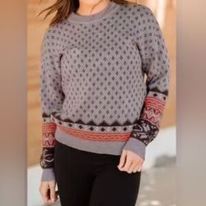 Boutique Knit Sweater Pullover Ribbed Crew Neck Purple Aztec Women’s Size Large